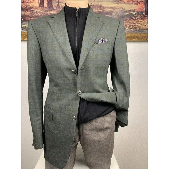 40R Ermenegildo Zegna Green‎ Check Sport Coat - Suit Jacket - Picture 2 of 14